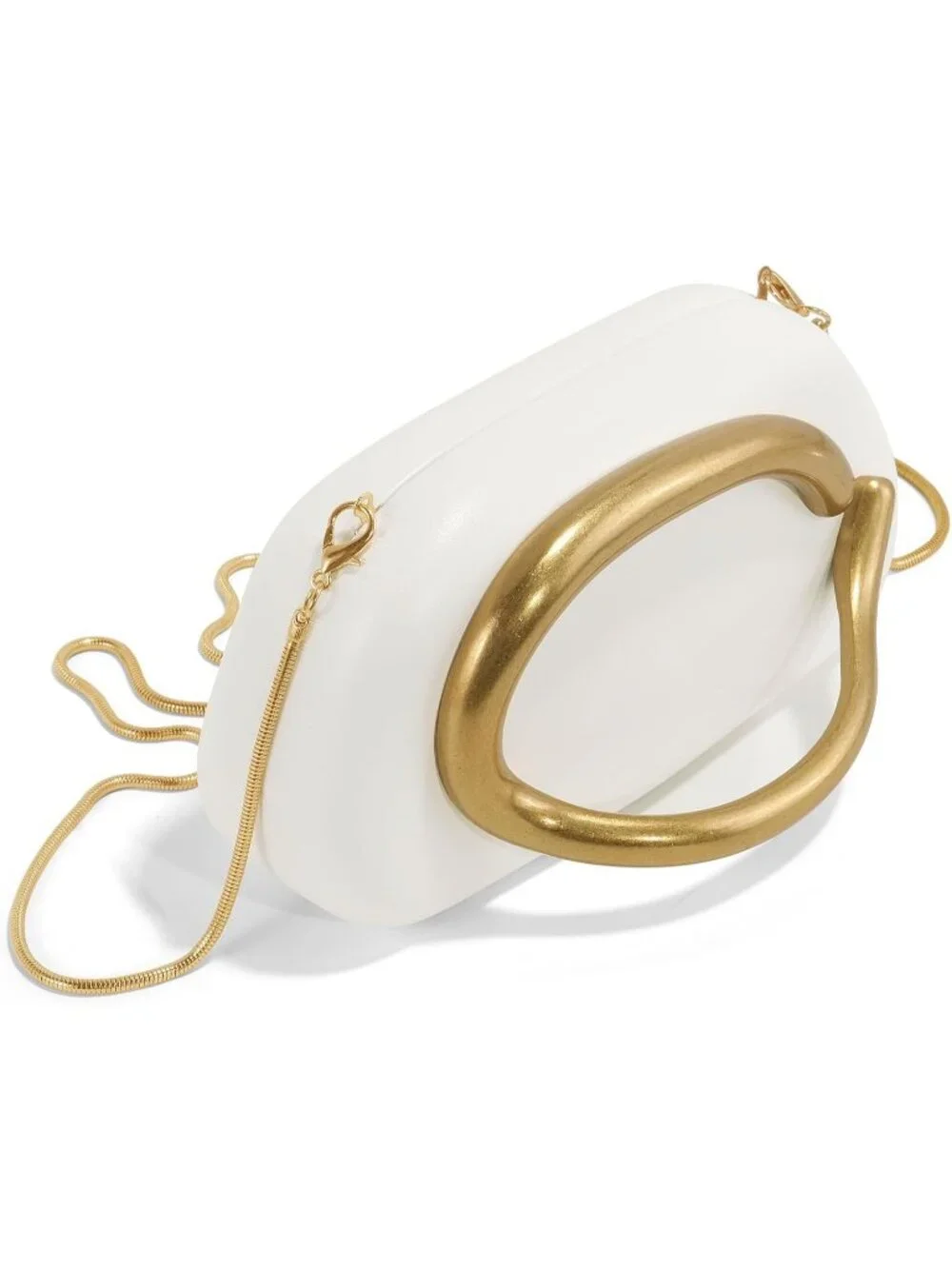Women’s Leather White Acrylic Shell Clutch Purse Gold Chain Evening Handbag